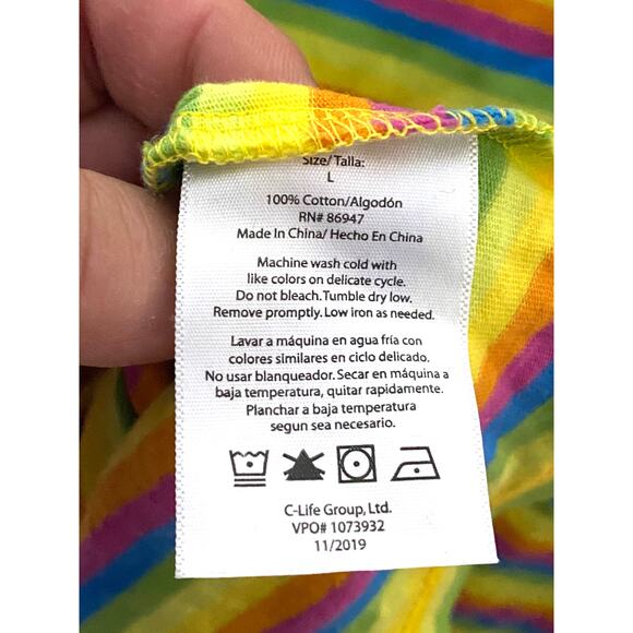 Nickelodeon Sponge Bob Rainbow Striped Shirt Boys L Groovy Psychedelic Loud Y2K - Picture 8 of 8